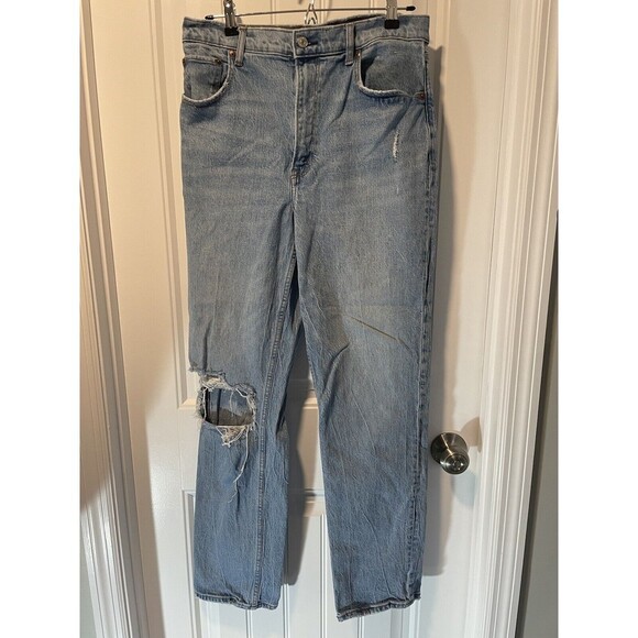 Abercrombie Fitch Womens Jeans 30 90s Straight Ultra High Rise Distressed Demin - Picture 1 of 12